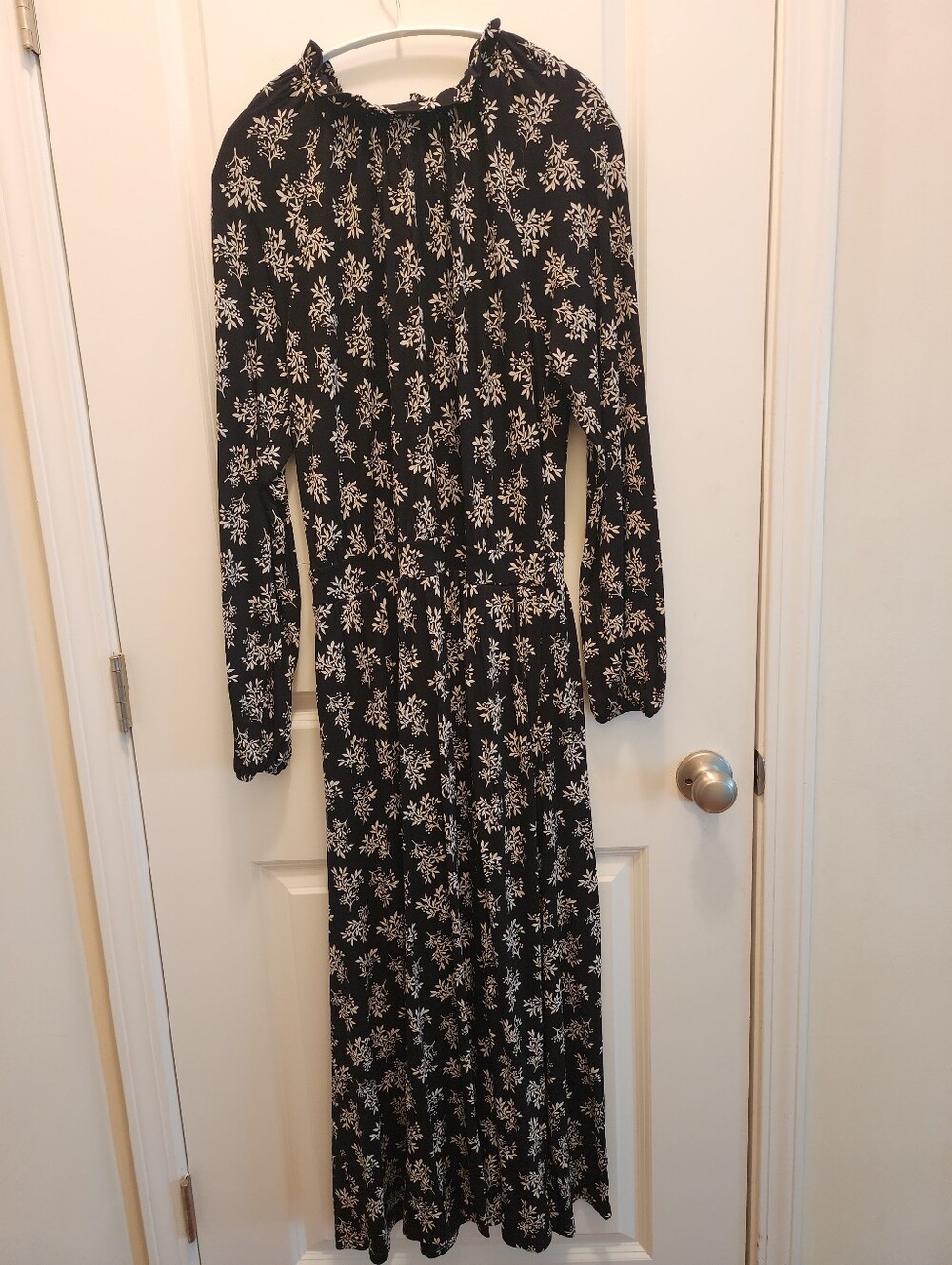 Boden Black Maxi Dress with Cream Floral Print